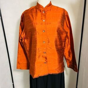 Burnt orange raw silk Asian cut blouse